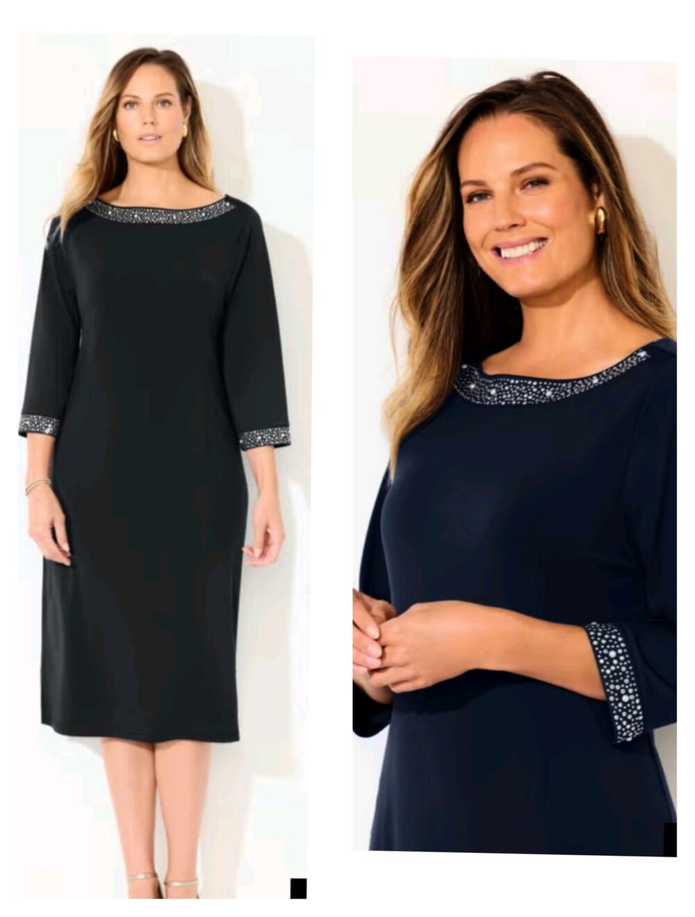 5824) Catherines Black Plus 3X Stud Accent Quiet Luxury Formal Shift Dress